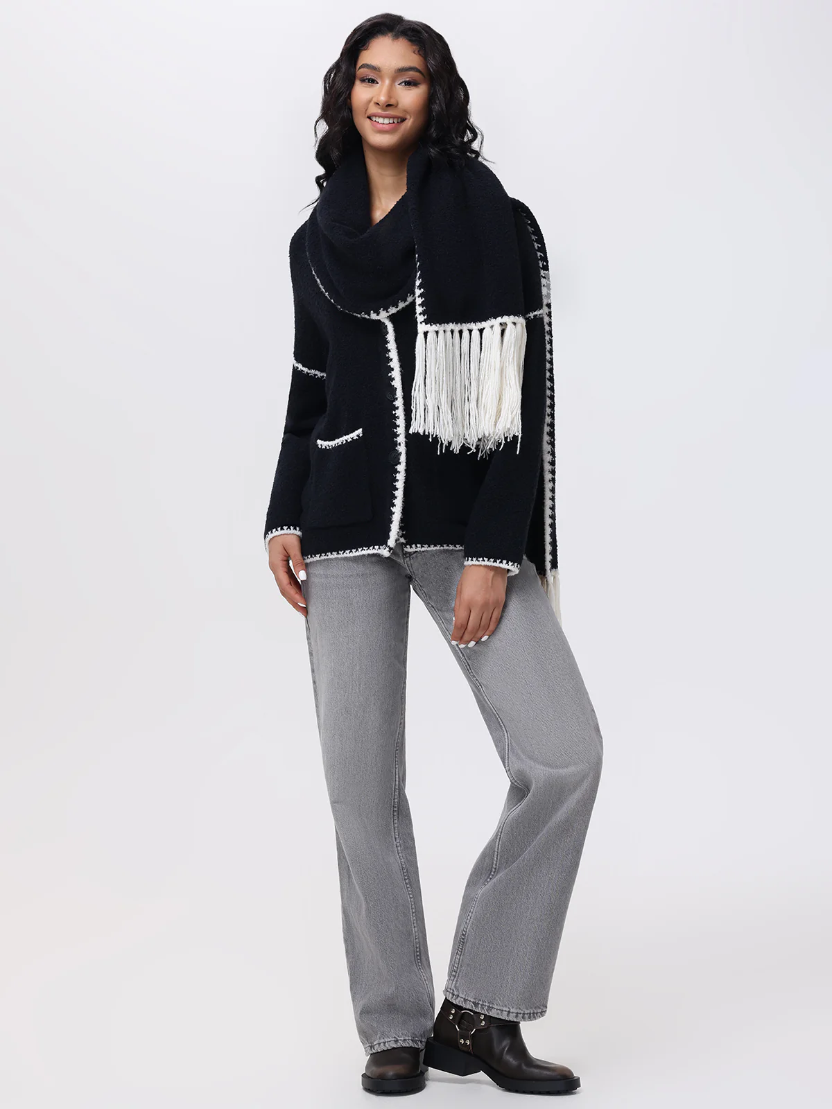 Tierney: Whipstitch Scarf Neckline Cardigan - Image 6