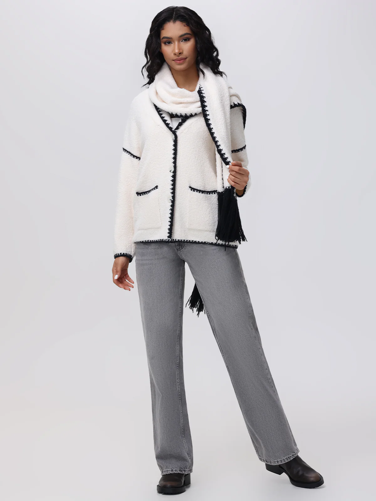 Tierney: Whipstitch Scarf Neckline Cardigan - Image 4